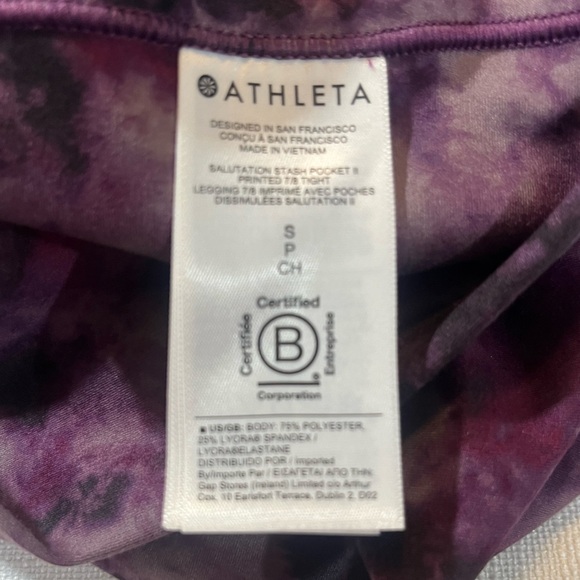 NWOT Athleta Purple Tie Dye Salutation II SET - 7/8 stash leggings and bra sz SM - Picture 5 of 9